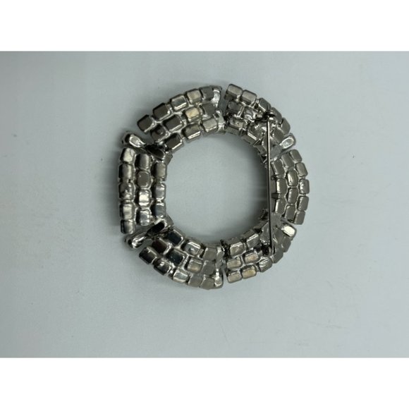 Vintage Unsigned High End Rhodium Plated & Rhinestone Geometric Brooch - Picture 2 of 7